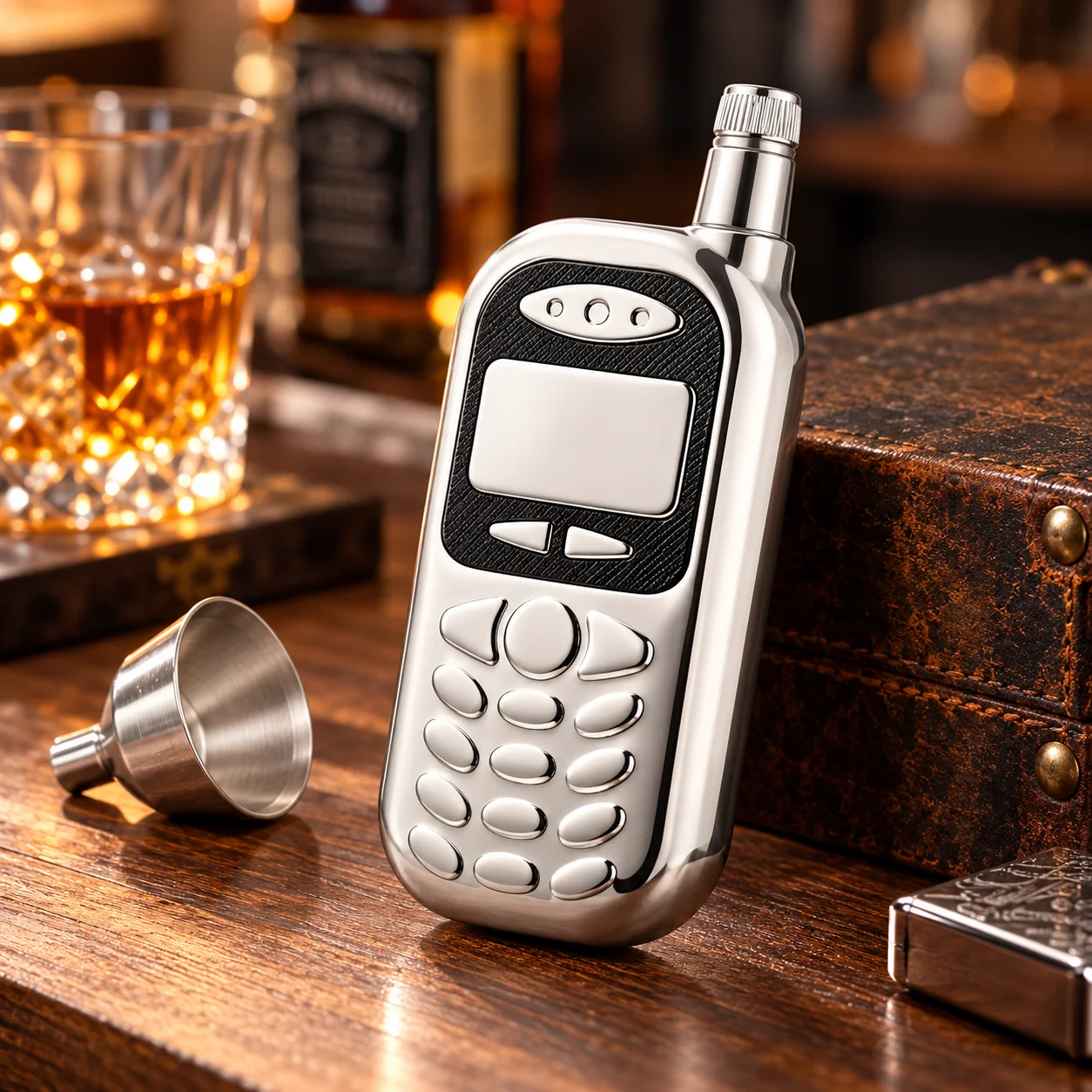 3オンスのステンレス製、ヴィンテージ風携帯電話型ヒップフラス - Vintage Collectible Liquor Bottles のレビューと価格