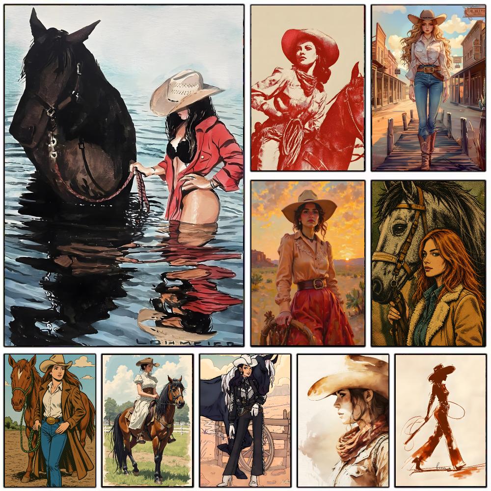 ヴィンテージ風カウガールをテーマにしたポスター。モダンなイン - Vintage Collectible Posters のレビューと価格