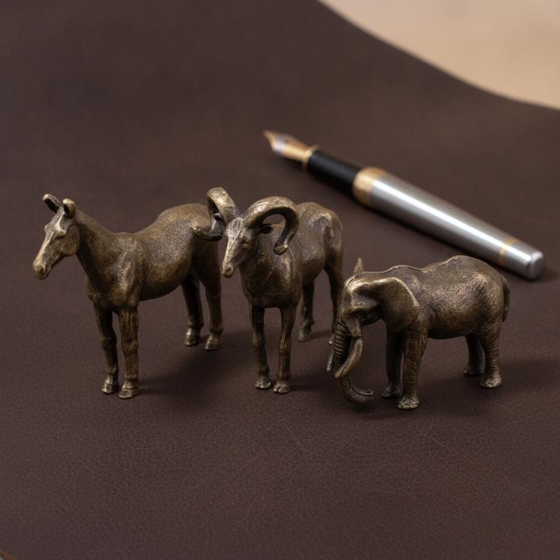 真鍮製の動物フィギュア 馬、雄羊、象、犀、ヒキガエル、トラ  - Vintage Collectibles Store のレビューと価格